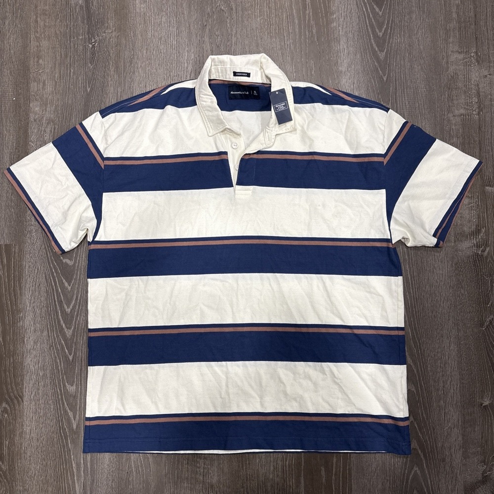 NWT Abercrombie & Fitch Rugby Polo Striped Shirt Oversized Preppy Men's X Large